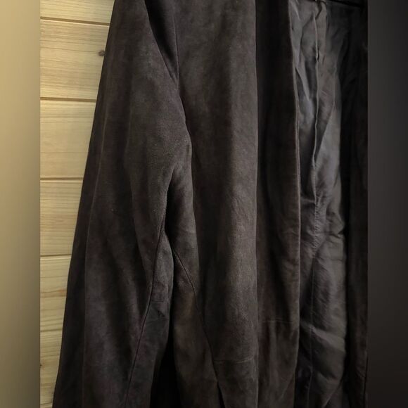 Eileen Fisher Size Large Chocolate Brown Open Front Goat Suede Blazer Jacket - Picture 5 of 15